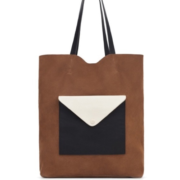 NWT ZARA CONTRAST COLOR LEATHER SHOPPER TOTE BAG - Picture 2 of 5